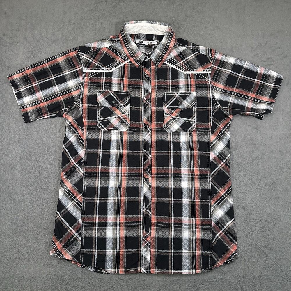 BKE Standard Fit Button Shirt Black Red Dusty Coral Size Mens XL